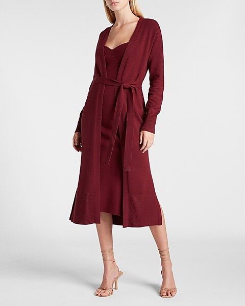 Ribbed Belted Duster Cardigan | Express