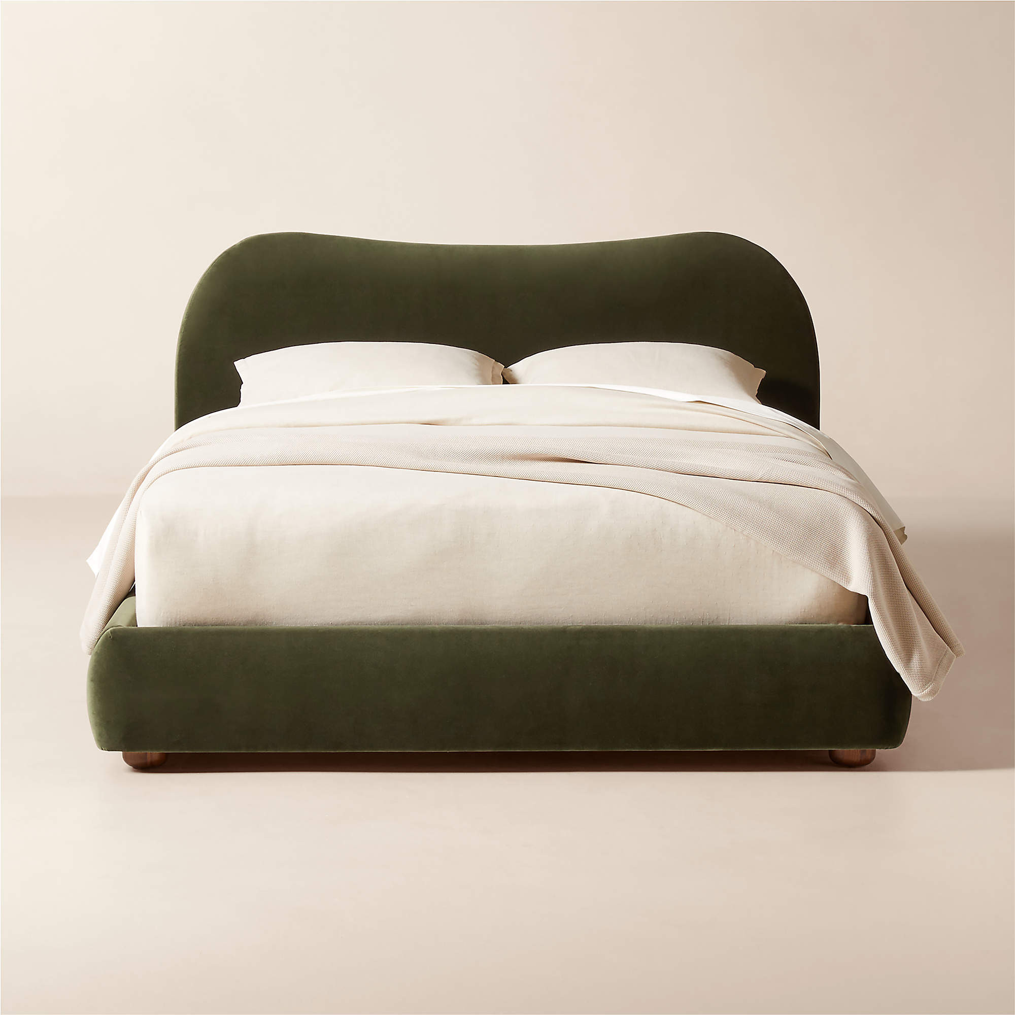Diana Olive Green Velvet Upholstered Queen Bed + Reviews | CB2 | CB2