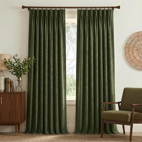NICETOWN 395GSM Linen Pinch Pleated Vintage Olive Dark Green Curtains 90 inch Long with Hooks - Room Darkening Wrinkle Resistant Drapes for Bedroom, Modern Home Decor (40" Wide, 2 Panels) | Amazon (US)