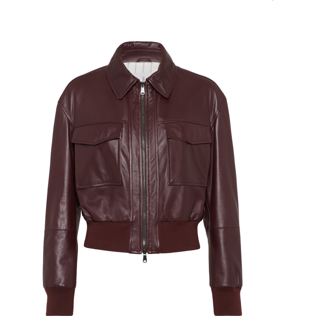 Brunello Cucinelli Soft nappa leather bomber jacket in Amaranth at Nordstrom, Size 40 It | Nordstrom