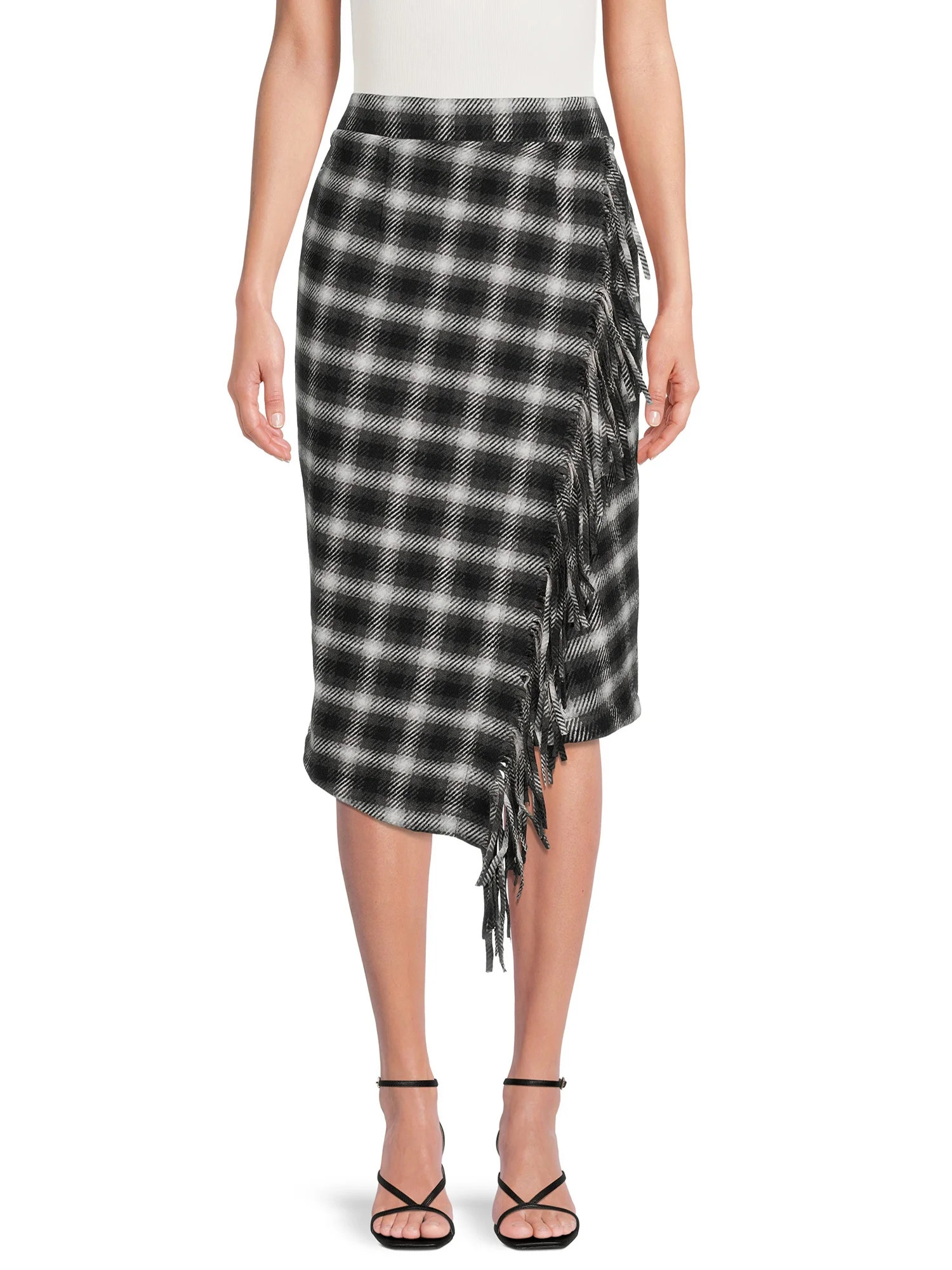 Time and Tru Women's Fringed Faux Wrap Skirt - Walmart.com | Walmart (US)