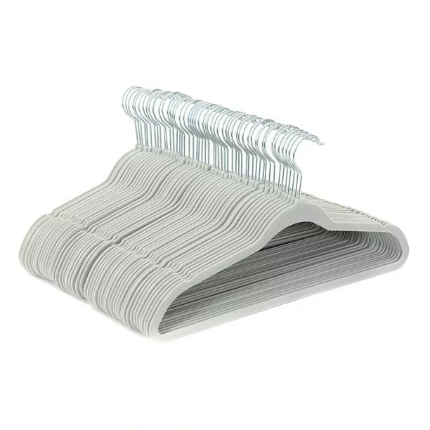 Better Homes & Gardens Non-Slip Velvet Clothing Hangers, 30 Pack, Soft Silver - Walmart.com | Walmart (US)