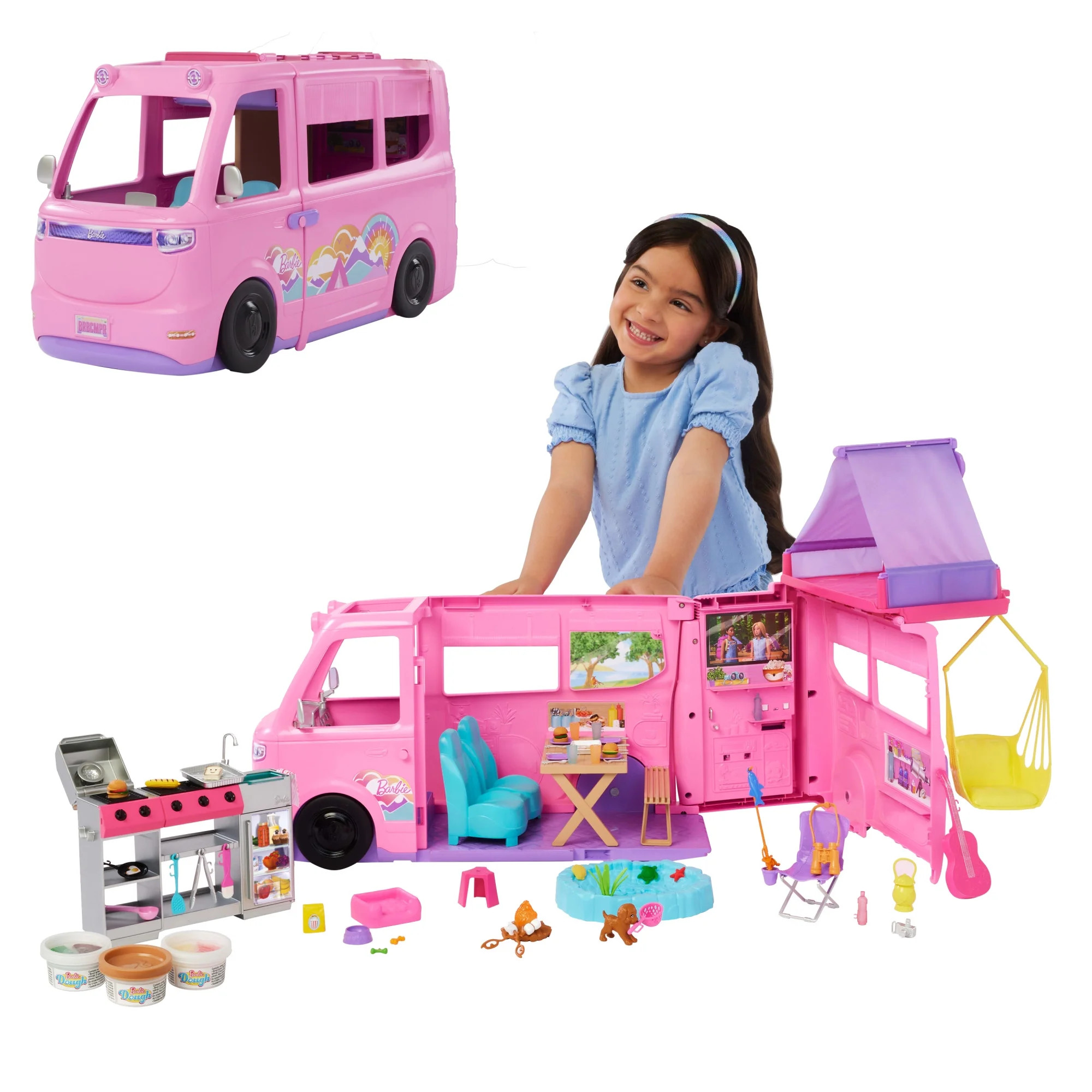 Barbie Dream Camper Playset with Roof Tent, BBQ Grill with Color-Change Feature & 60+ Accessories | Walmart (US)