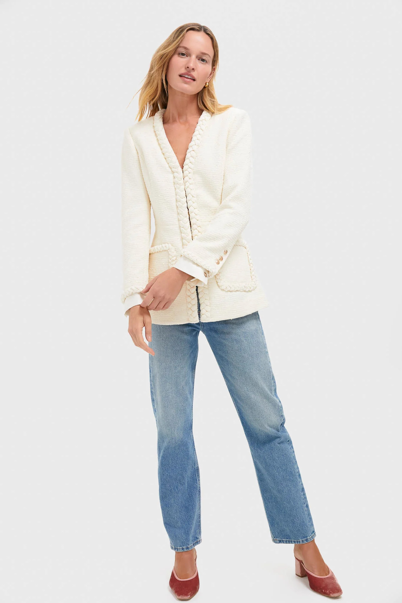 Cream Braided Trim Shay Jacket | Tuckernuck (US)