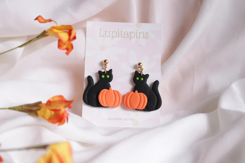 Cat Clay Earrings/halloween Earrings/ Handmade Earrings/ - Etsy | Etsy (US)