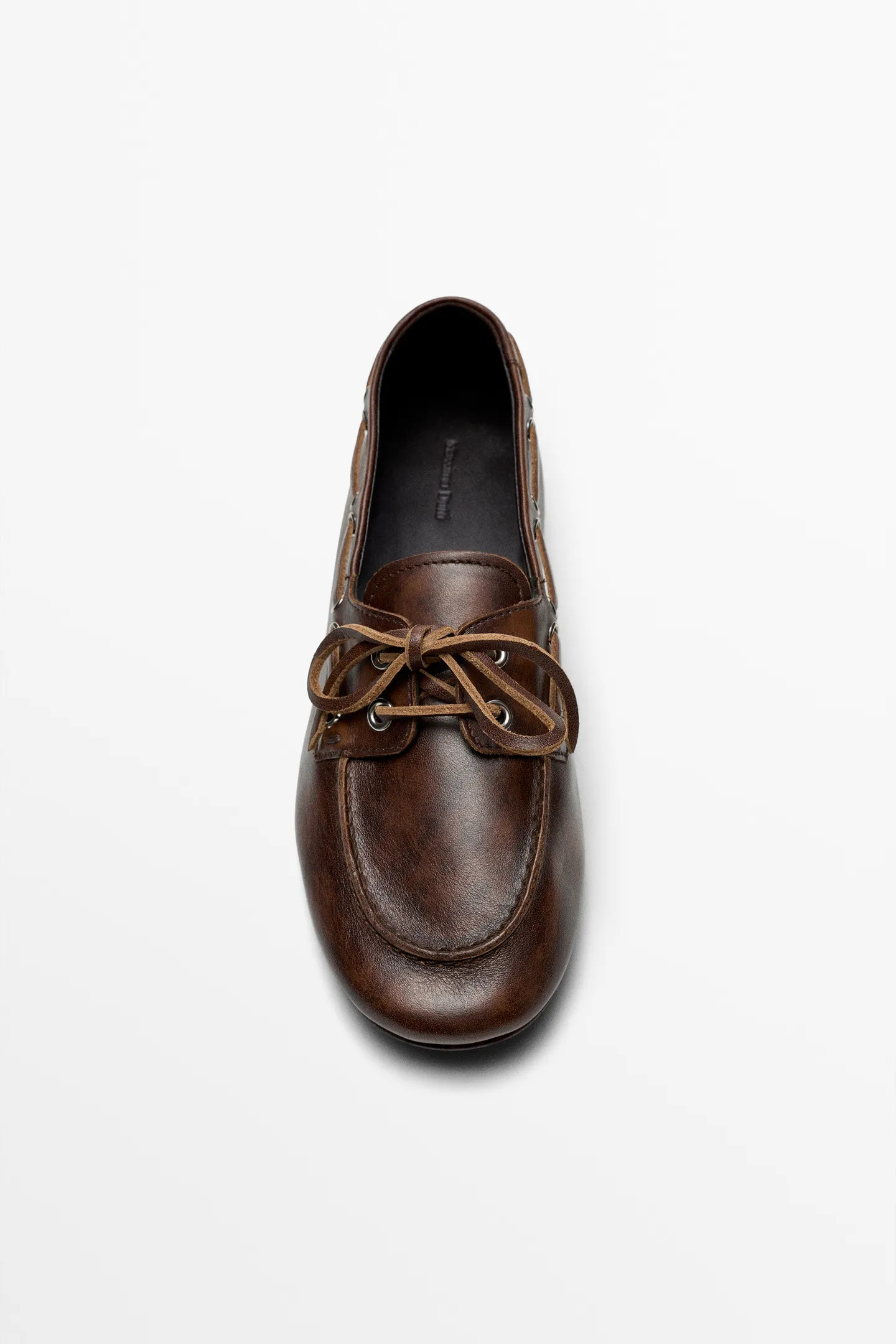 Leather lace-up boat shoe - BROWN | Massimo Dutti UK