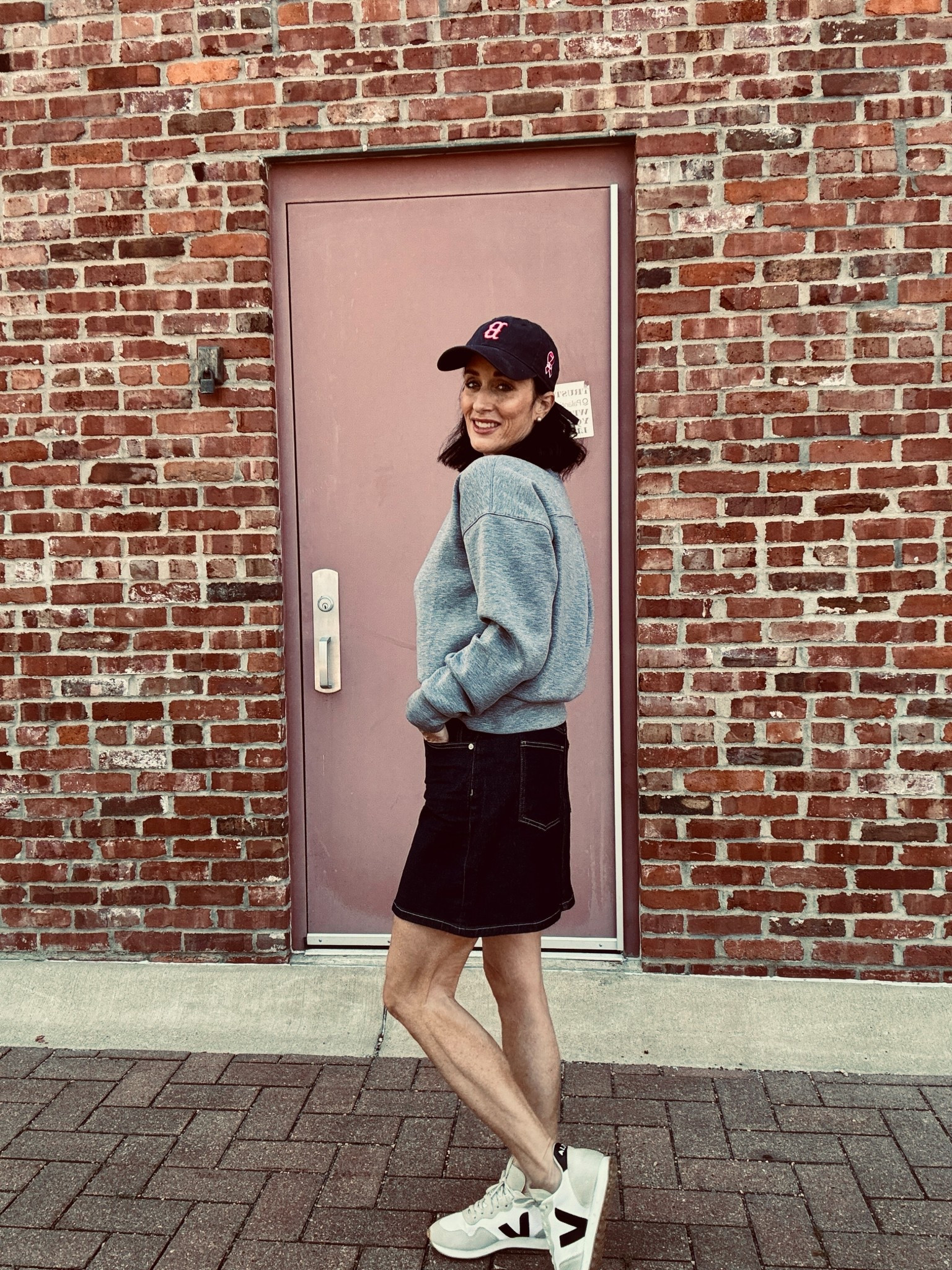 Fall Fashion but make it easy! SPANX Authentic 360 Denim Skirt, SPANX Crewneck, Veja sneakers and a fun baseball cap! Easy for running errands, dropping the kids at school, grabbing an iced coffee on the way to a soccer or football game, anything!  

#LTKOver40 #LTKStyleTip #LTKBeauty