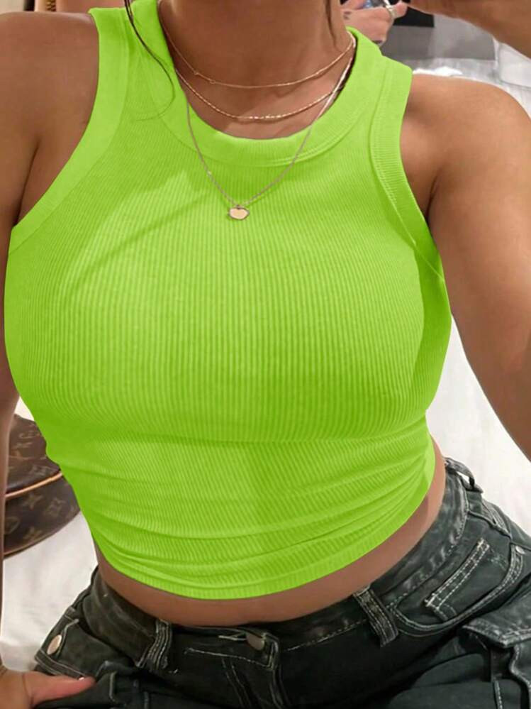 INAWLY Plus Size Women's Solid Color Simple Daily Tank Top | SHEIN