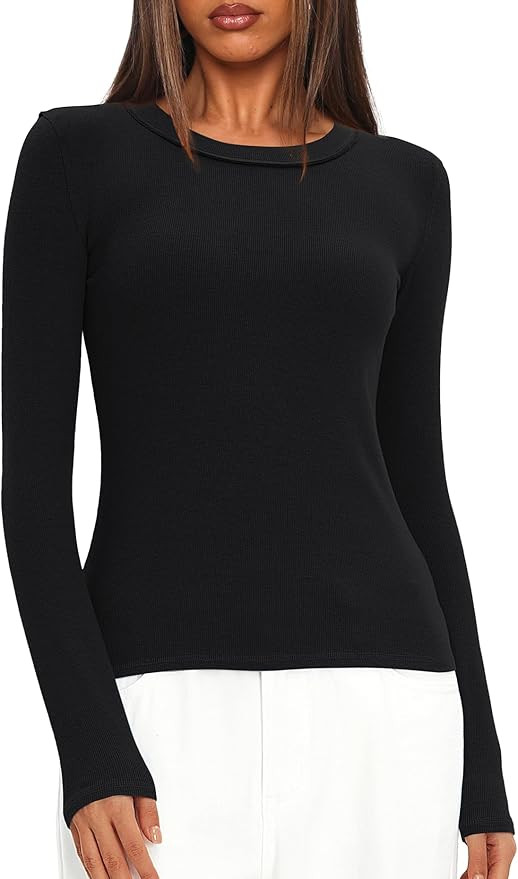 Darong Long Sleeve Shirts for Women Fall Fashion Crew Neck Basics Crop Tops Slim Fitted Y2K Tops ... | Amazon (US)