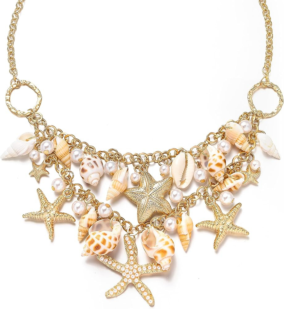 Flyonce Shell Necklace for Women, Boho Handmade Starfish Natural Seashell Choker Collar Necklaces... | Amazon (US)