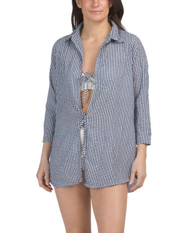 Gingham Print Tie Front Swim Cover-up for Women | Polyester/Cotton | Marshalls