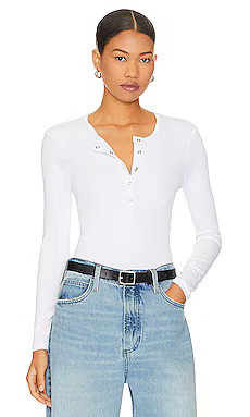 LNA Dalston Ribbed Henley Top in White from Revolve.com | Revolve Clothing (Global)