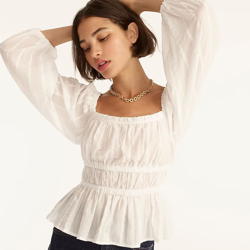 Puff-sleeve textured cotton top | J.Crew US