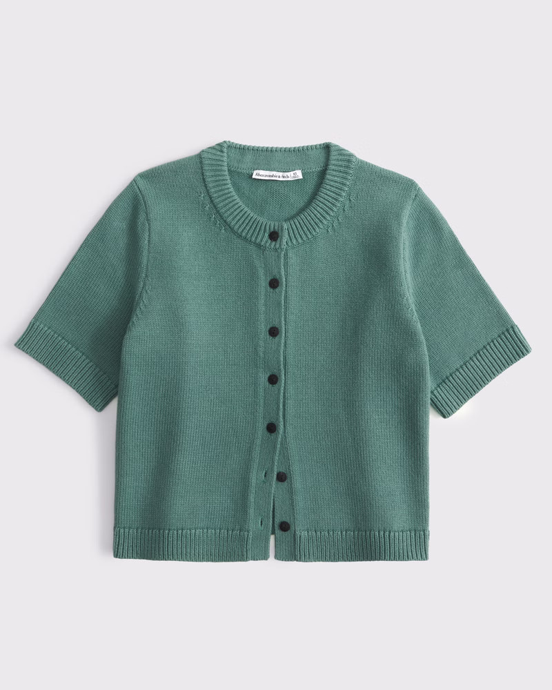 Women's Short-Sleeve Crew Cardigan | Women's Tops | Abercrombie.com | Abercrombie & Fitch (US)