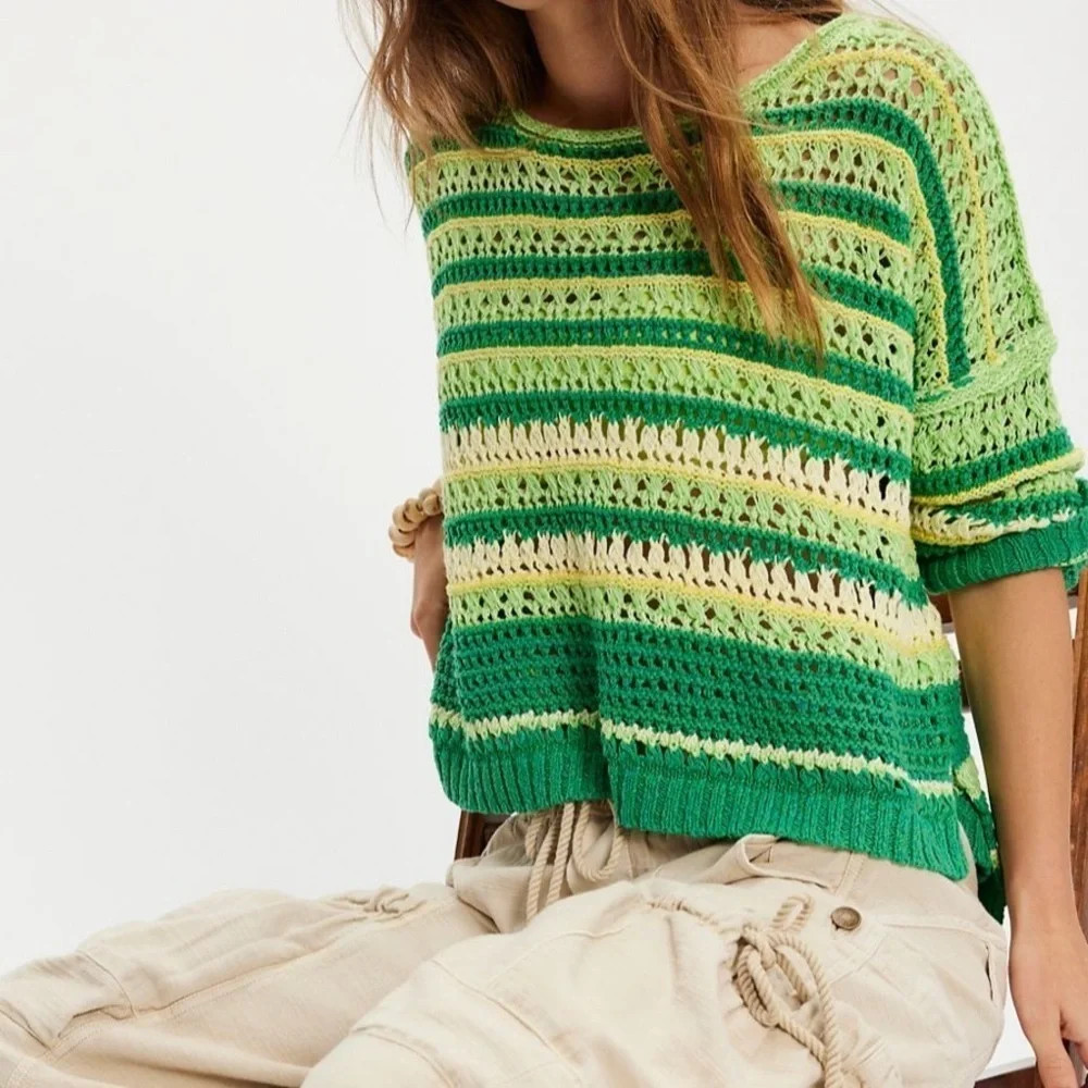 #49 NWT Free People Madelyn Pullover in Enchanted Lime Combo | Poshmark