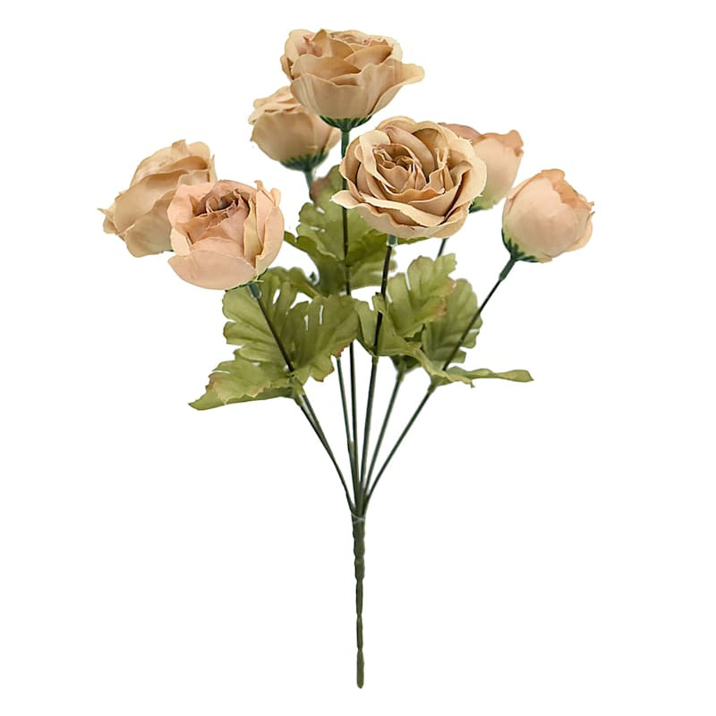 Brown 7-Head Rose Floral Bush, 13.5" | At Home