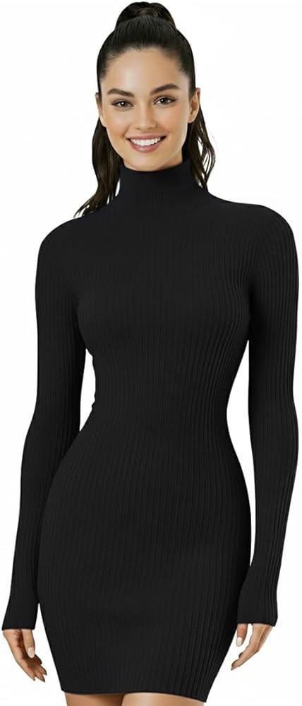 v28 Women Turtleneck Long Sleeve Bodycon Fall Winter Mini Slim Knit Sweater Dress | Amazon (US)