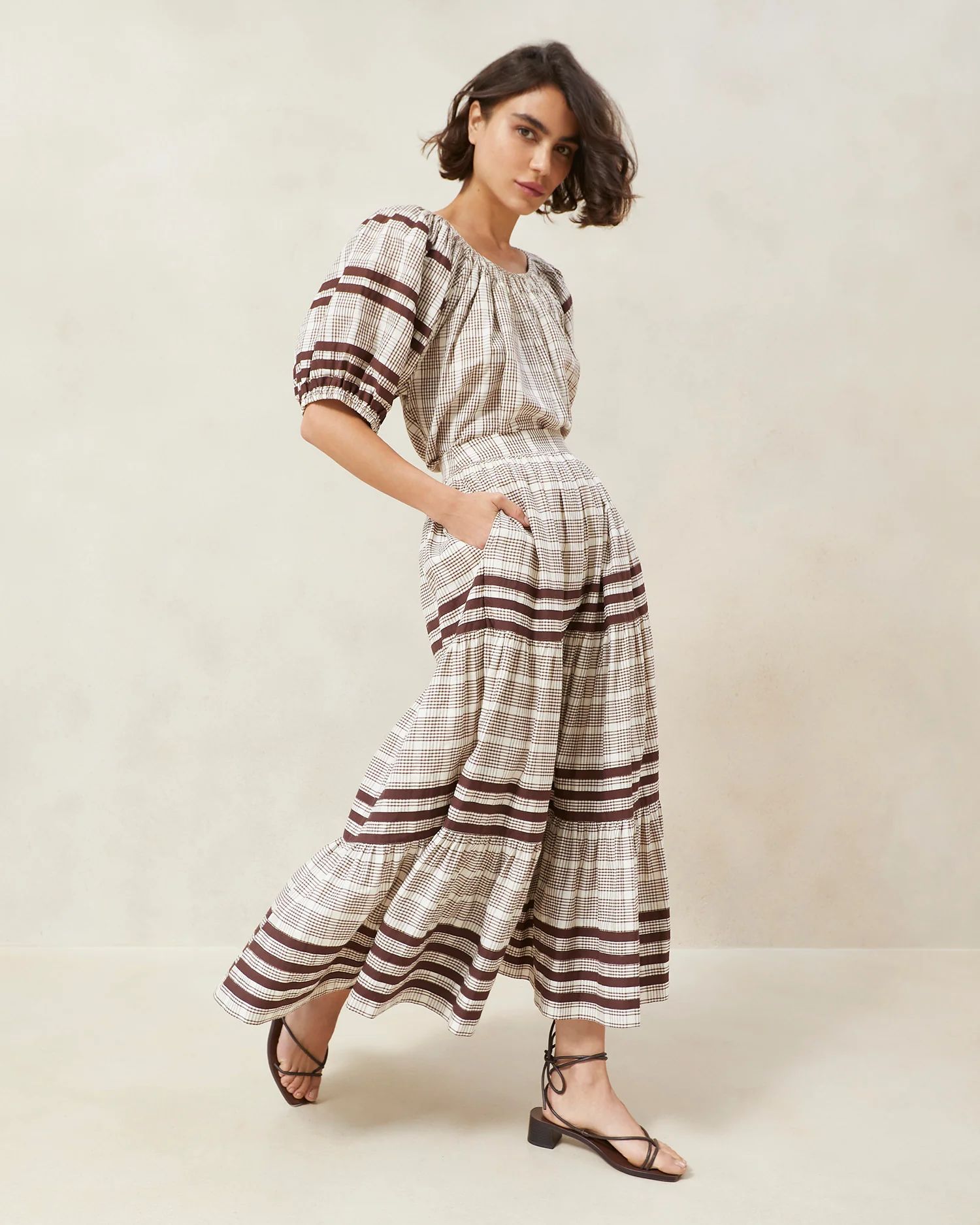 Romily Chocolate Plaid Tiered Skirt | Loeffler Randall