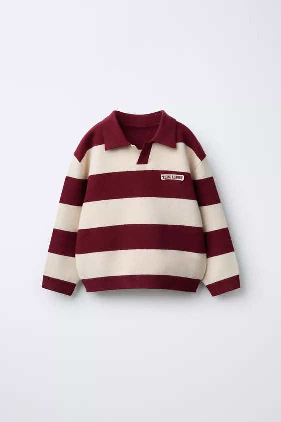 STRIPED KNITTED VARSITY POLO SHIRT | Zara UK