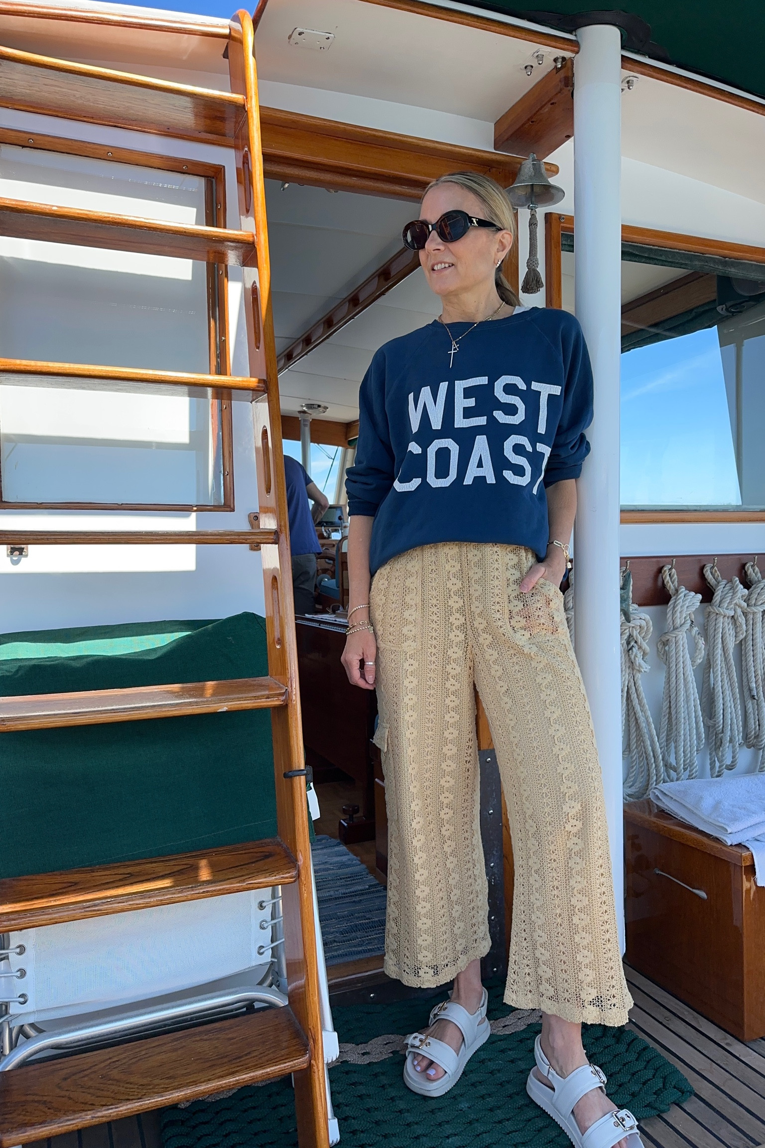 Happy first day of summer! Free People west Coast sweatshirt, Anthropologie lace cargo pants, kohls chunky strap sandals. Summer outfit, weekend outfit, vacation outfit 

#LTKSaleAlert #LTKOver40 #LTKTravel