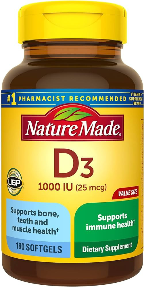 Nature Made Vitamin D3 1000 IU (25 mcg), Dietary Supplement for Bone, Teeth, Muscle and Immune He... | Amazon (US)