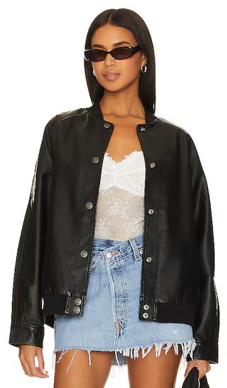 Wild Rose Faux Leather Bomber in Black | Revolve Clothing (Global)