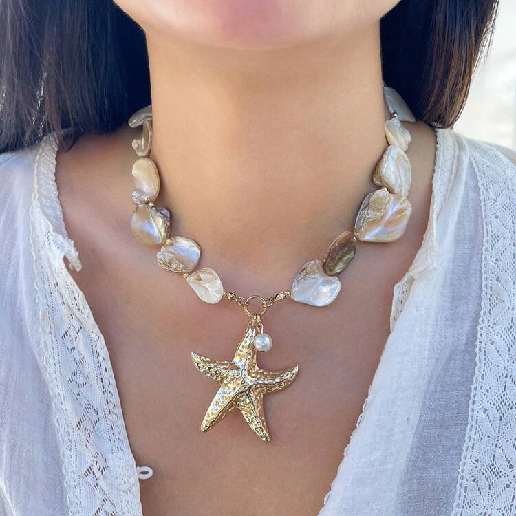 1pc Bohemian Summer Beach Starfish Necklace, Vintage Unique Tassel Pendant Necklace | SHEIN