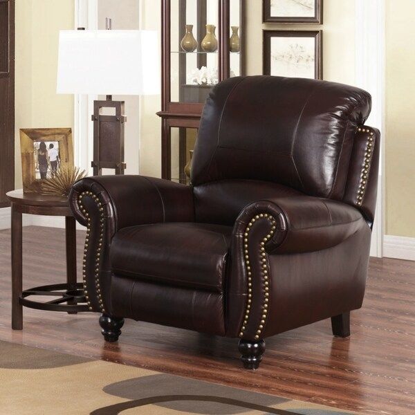 Abbyson Madison Top Grain Leather Pushback Reclining Armchair | Bed Bath & Beyond