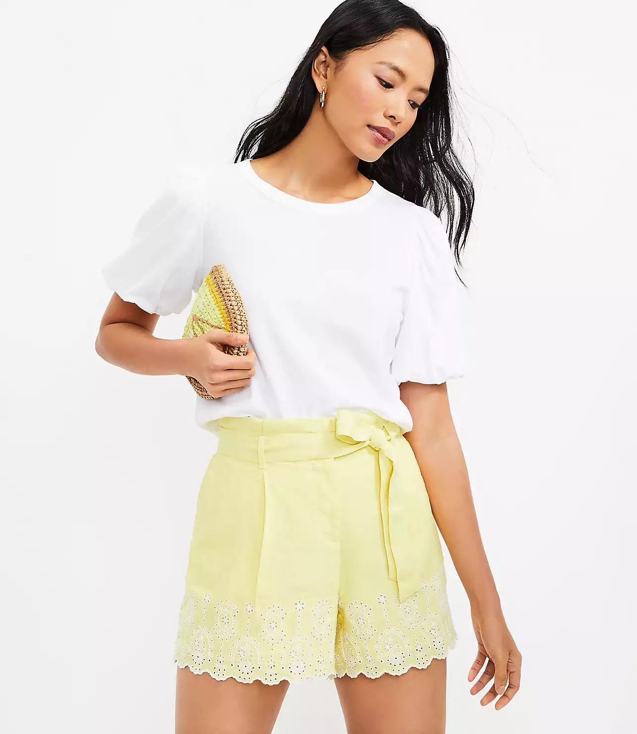 Paperbag Shorts in Eyelet | LOFT