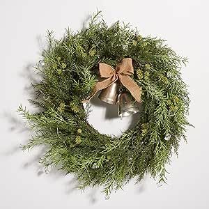 SAFAVIEH Home Collection 22-inch Decorative Artificial Pine Wreath with Gold Bells LED Light (Ful... | Amazon (US)