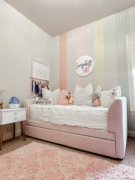 Daughters bedroom. Upholstered bed. Day bed. Trundle bed. Pink bedroom. Pink bed. Girls bedroom  

#LTKkids #LTKhome #LTKsalealert