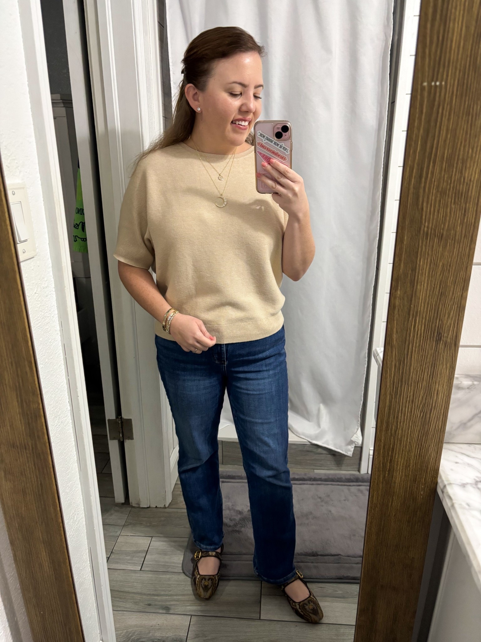 Starting with a neutral base and letting the accessories do the talking 🌙
The moon pendant and paisley flats add just the right amount of personality.

#LTKgrwm #LTKdayinmylife #LTKootd