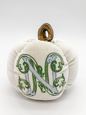 White Velvet Monogram Fabric Pumpkin | Sarah Slusher Designs
