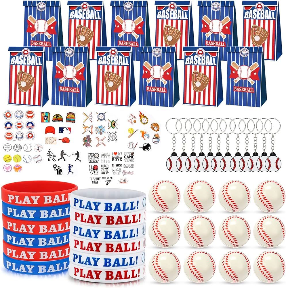 98 Pcs Baseball Party Favors, Includes Mini Foam Baseball Stress Balls Party Gift Bags Silicone B... | Amazon (US)