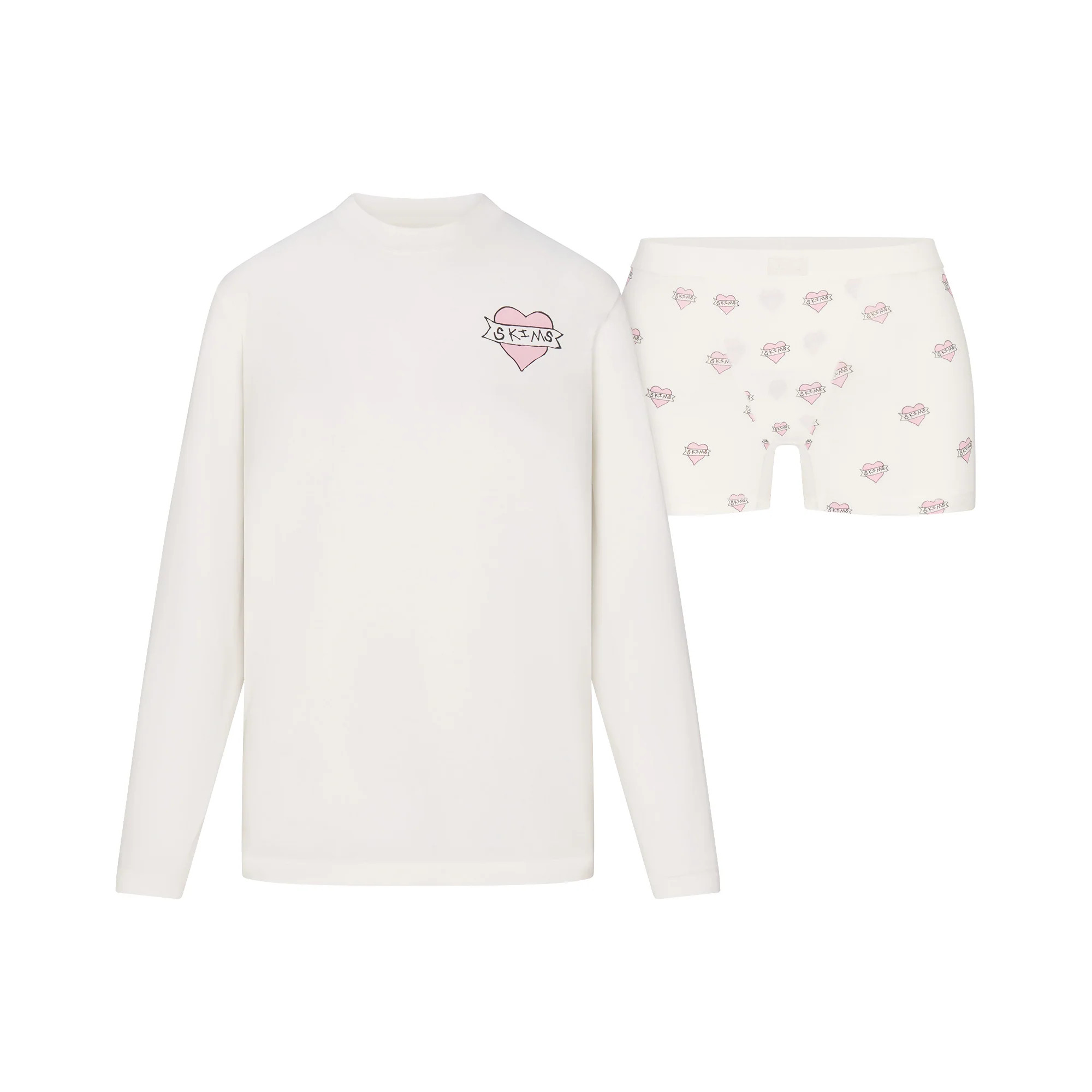 BOYFRIEND LONG SLEEVE T-SHIRT AND SHORT BOXER SET | MARBLE HEART BANNER | SKIMS | SKIMS (US)