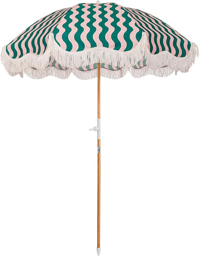 Business & Pleasure Co. Holiday Umbrella - Boho Beach Umbrella with White Fringe, UPF 50+, 1" Til... | Amazon (US)