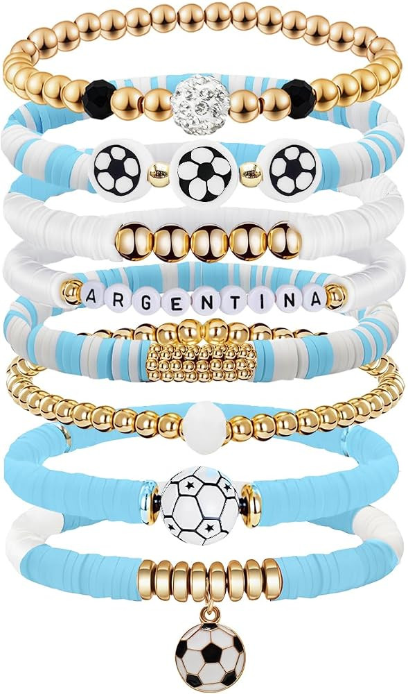 Game Day Bracelets for Women, Stackable Heishi Beaded Stretch Soccer Bracelet Soccer, World Socce... | Amazon (US)