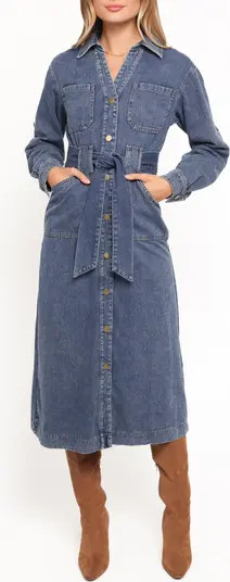 Ballina Tie Waist Long Sleeve Denim Midi Dress | Nordstrom