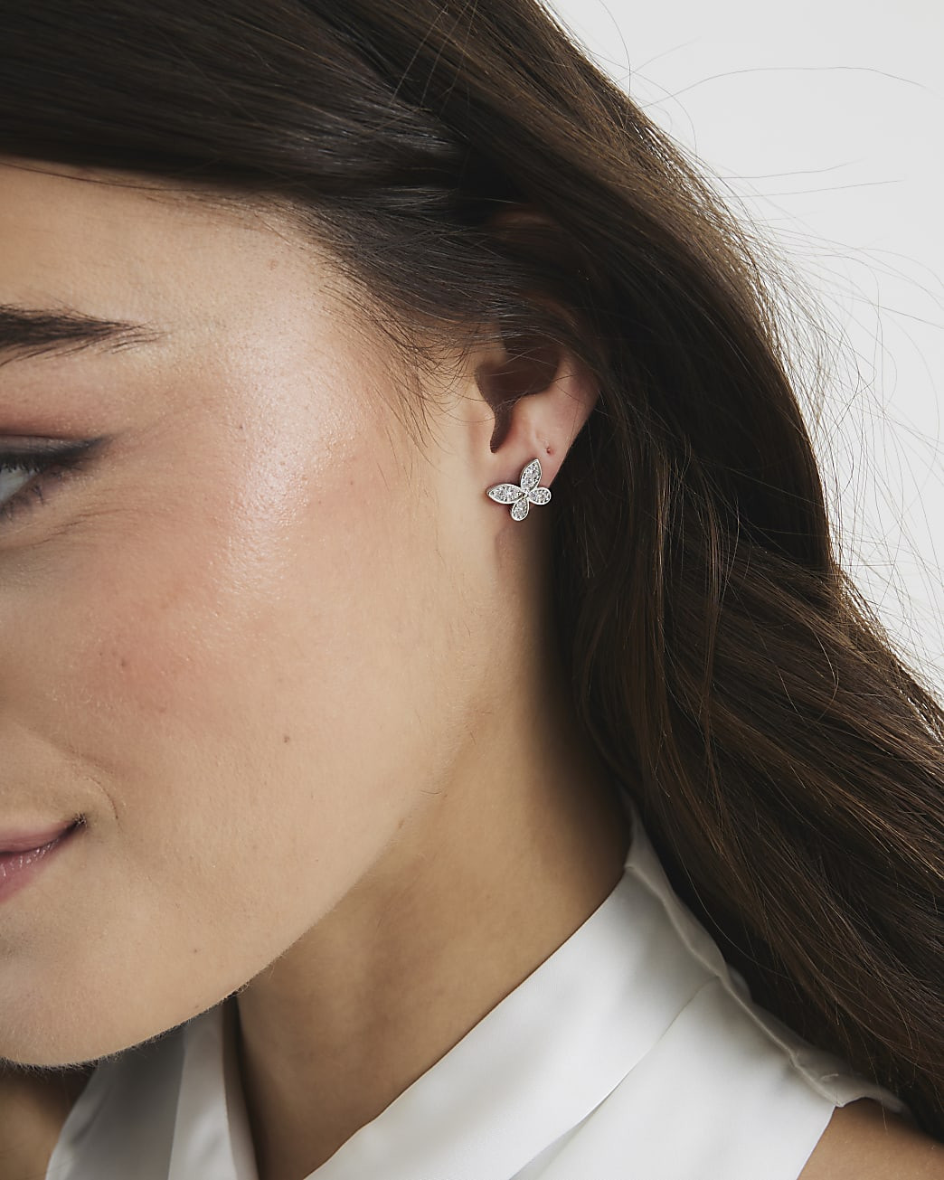 Silver Cubic Zirconia Butterfly Stud Earrings | River Island UK & IE