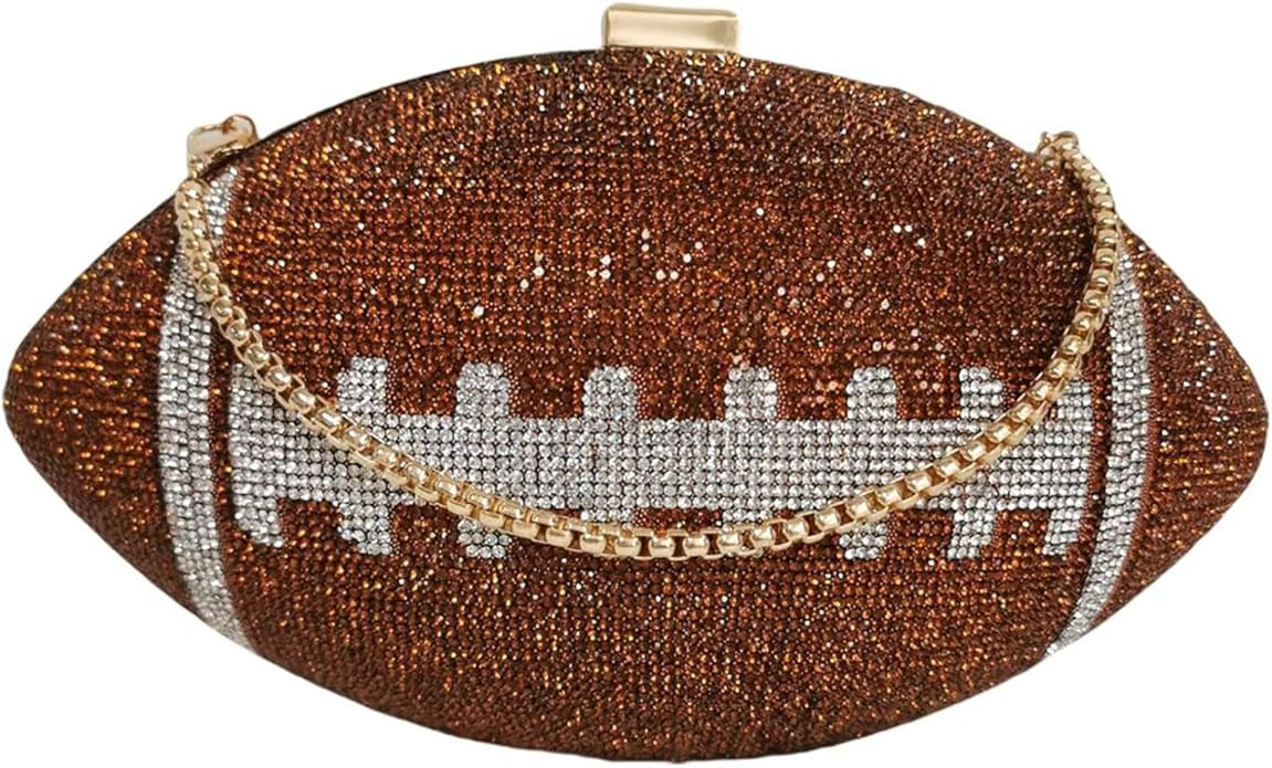 Women Rhinestone Football Shaped Handbag Chain Crossbody Shoulder Bag Football Purse | Rugby, Uni... | Amazon (US)