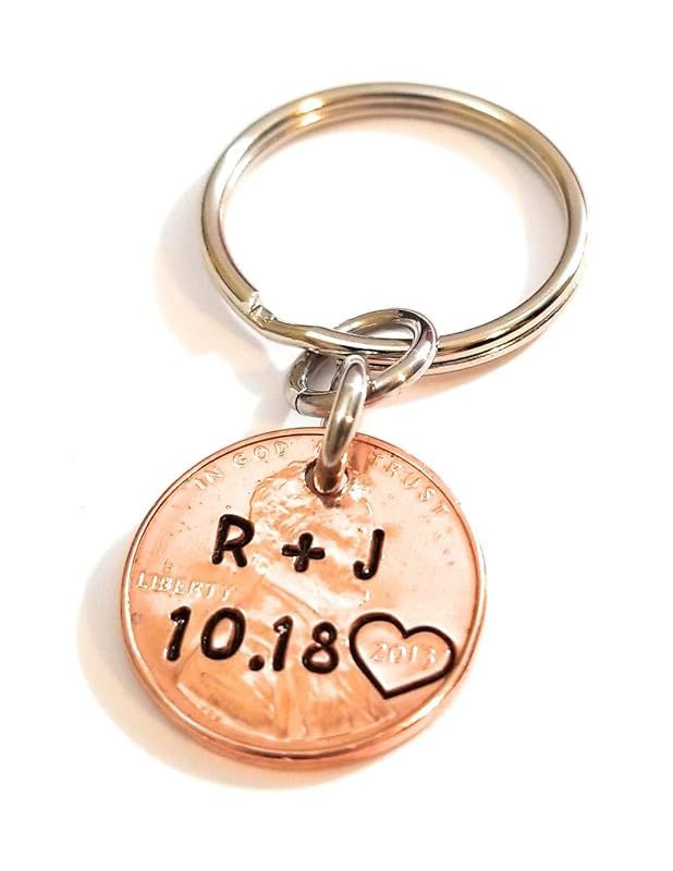 Personalized Lucky Copper Penny Key Chain with Date Initials and Heart Around Year | Amazon (US)