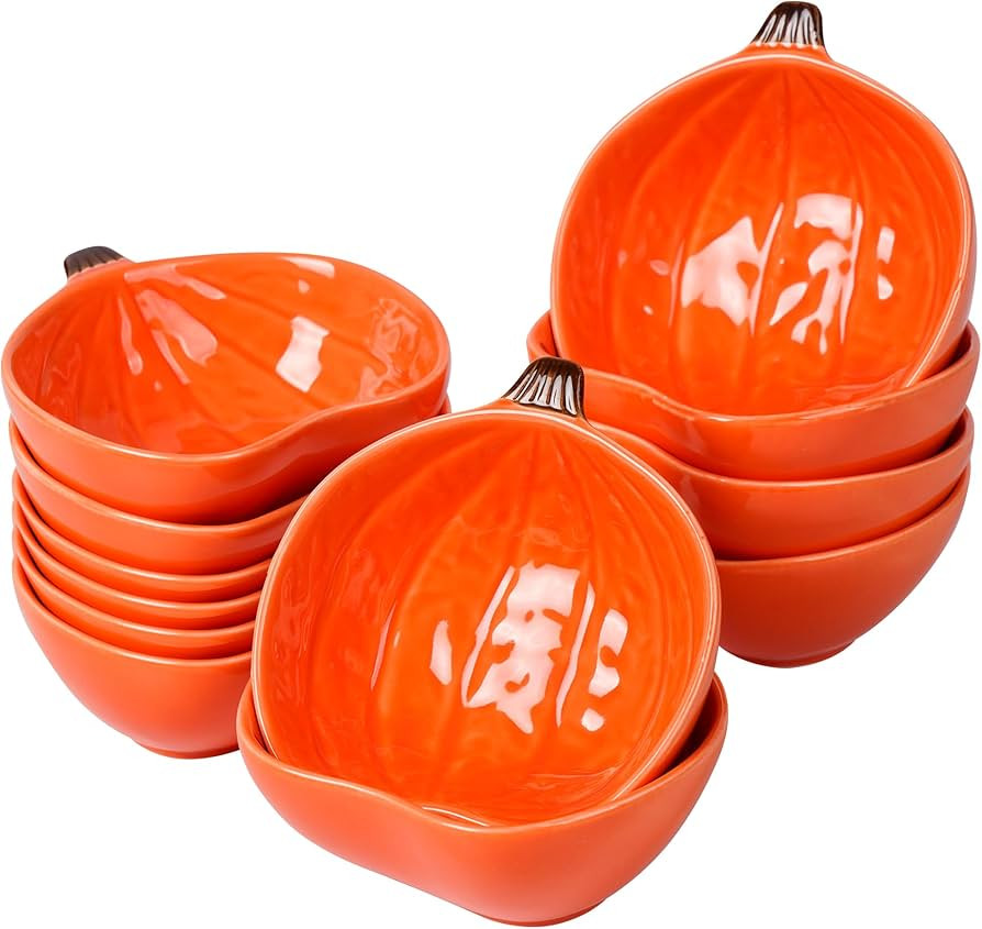 Kolewo4ever 12 Pieces Ceramic Pumpkin Bowl 6 Ounces Ramekins Small Pumpkin Shaped Bowls Orange Di... | Amazon (US)