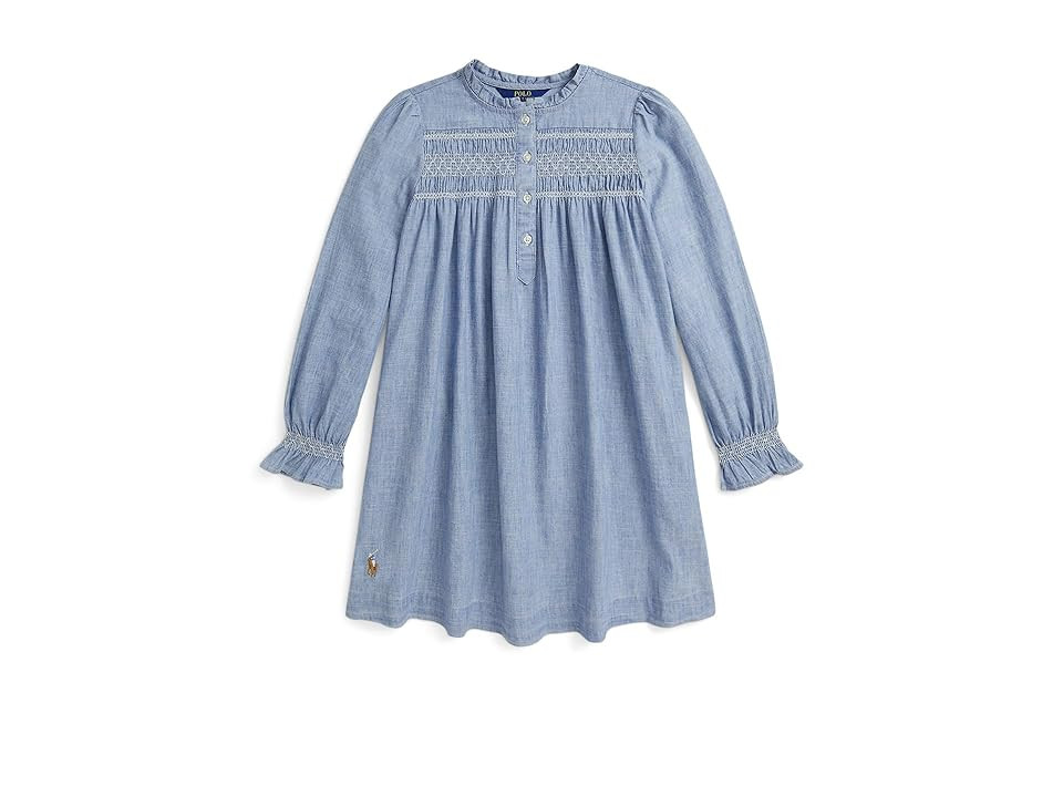 Polo Ralph Lauren Kids Smocked Indigo Chambray Dress (Big Kid) Girl's Dress New Medium Wash : 7 Big Kid | Zappos