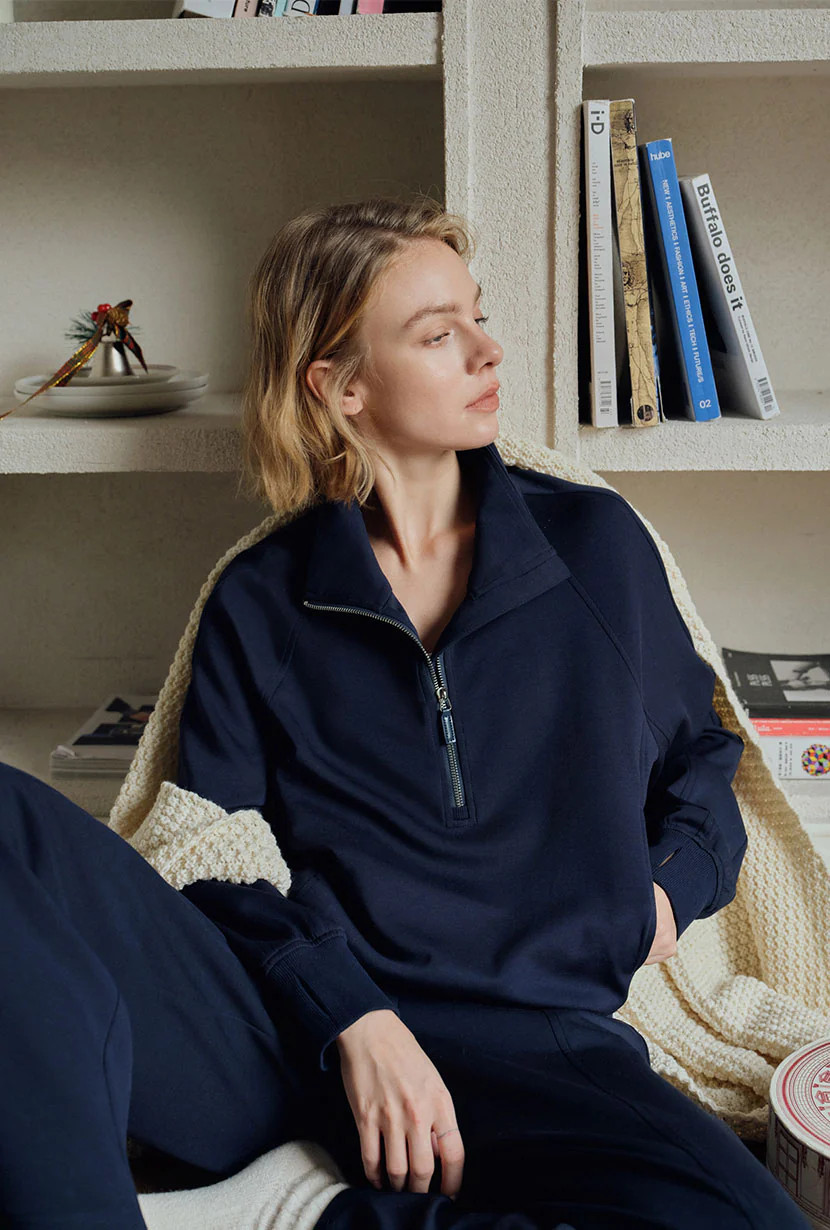 Cassie Cotton Sweat Pullover - Navy | Petite Studio NYC
