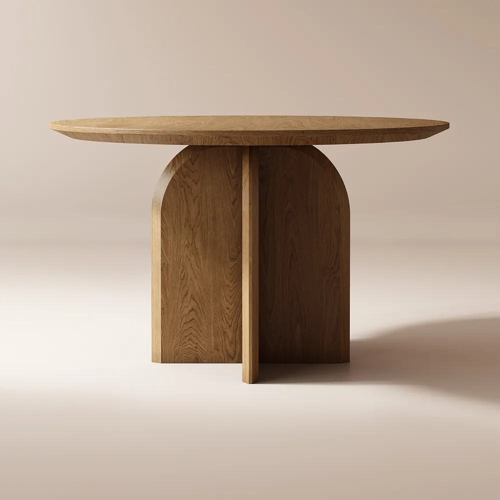 Hernest | 40 Inch Mid Century Brown Round Wood Dining Table for 2-4 Seats with Pedestal Base for ... | Hernest