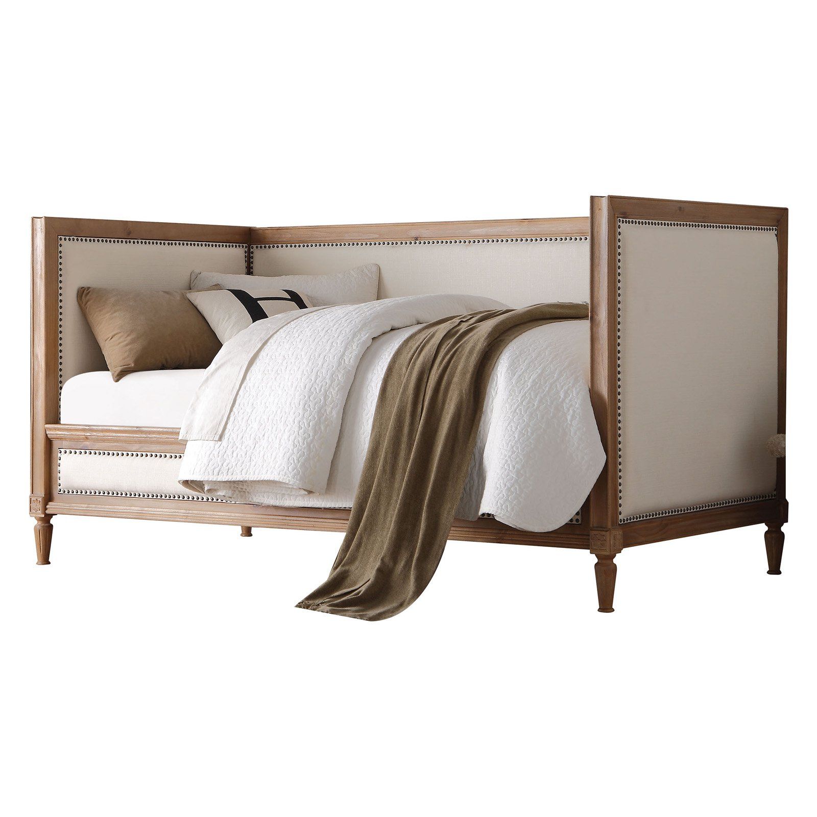 ACME Charlton Daybed in Cream Linen and Salvage Oak | Walmart (US)