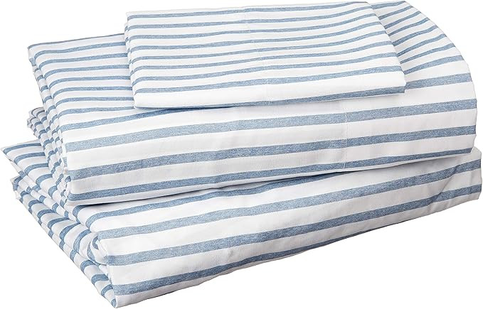 Madison Park Essentials Chambray Printed ultra soft 3 piece sheet set, Blue Stripe, Twin | Amazon (US)