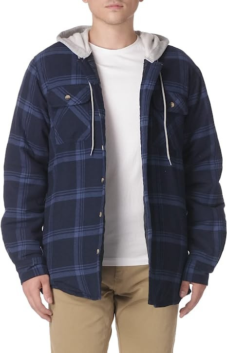 Wrangler Authentics Men's Long Sleeve Quilted Lined Flannel Shirt Jacket with Hood | Amazon (US)