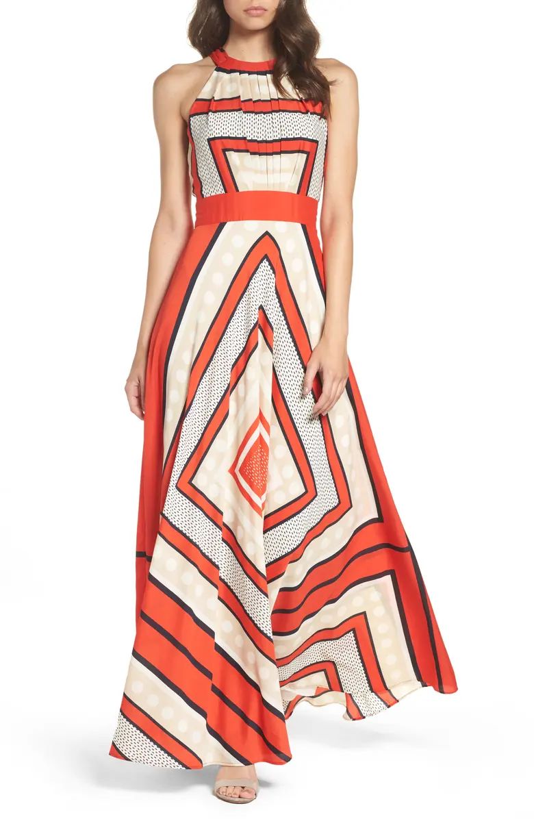 Scarf Print Crêpe de Chine Fit & Flare Maxi Dress | Nordstrom