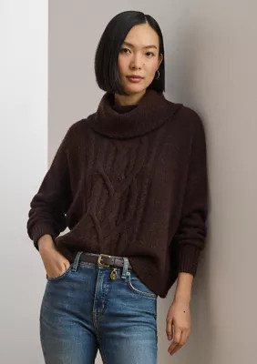 Lauren Ralph Lauren Women's Aran-Knit Wool-Blend Turtleneck Sweater, Brown, X-Large | Belk